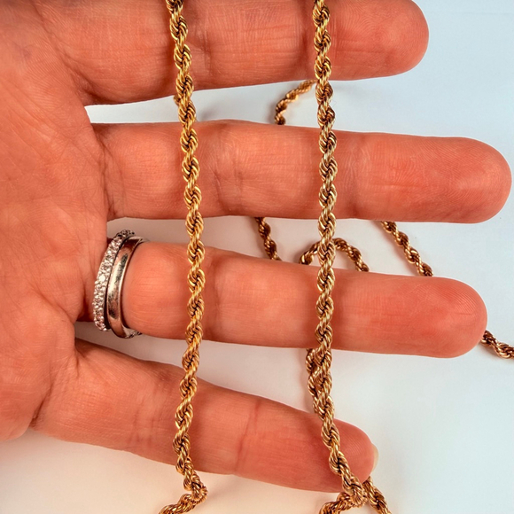 Estate 14K Solid Yellow Gold Thick 3mm Rope Twist Chain Link Necklace VTG 30.5" - Picture 8 of 9
